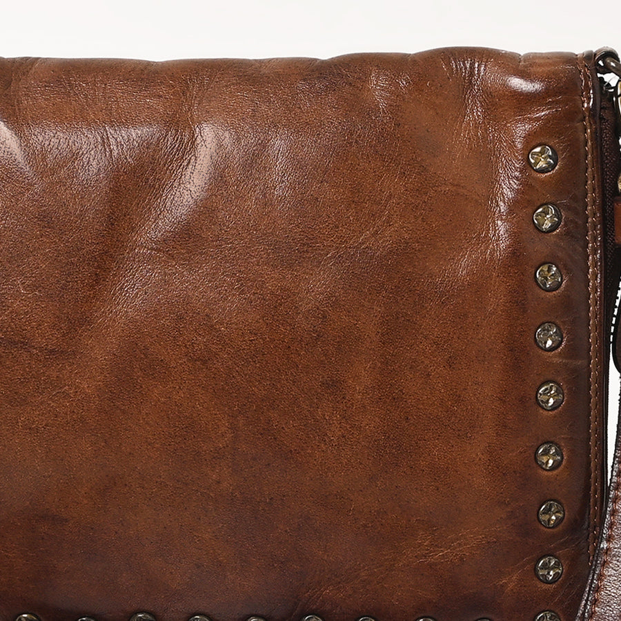Spaghetti Western Swc197Brn Organiser Vintage Handmade Drum Dyed Genuine European Cowhide Leather Women Bag Western Handbag Purse