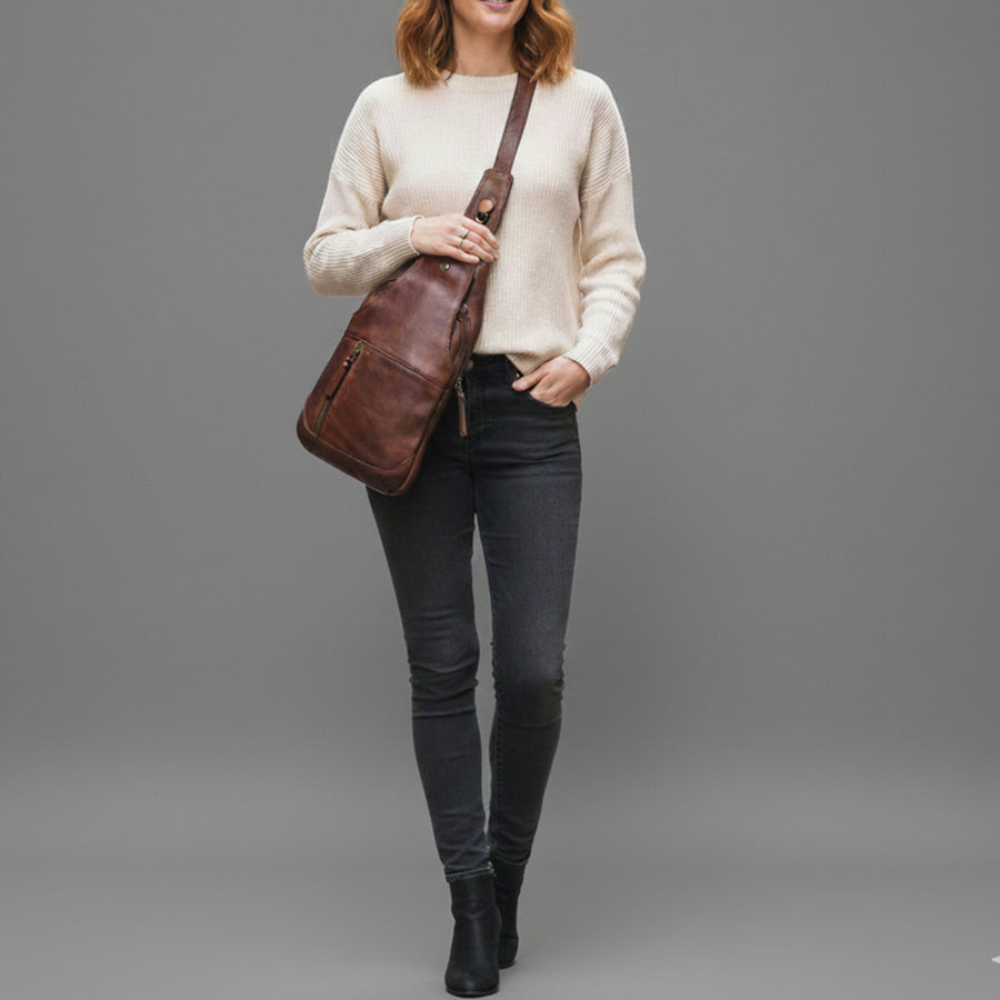 Spaghetti Western Swc202Blk Sling Vintage Handmade Drum Dyed Genuine European Cowhide Leather Women Bag Western Handbag Purse