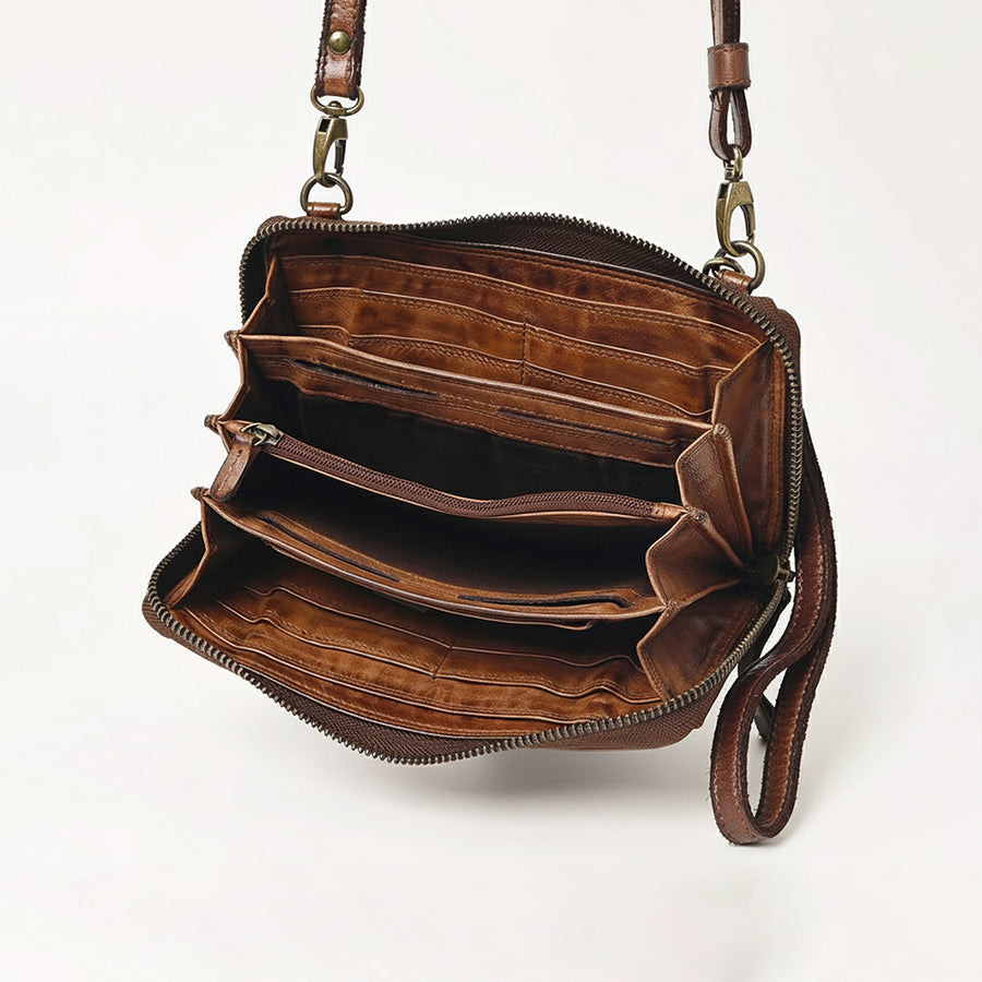 Spaghetti Western Swc212Brn Wallet Vintage Handmade Drum Dyed Genuine European Cowhide Leather Women Bag Western Handbag Purse