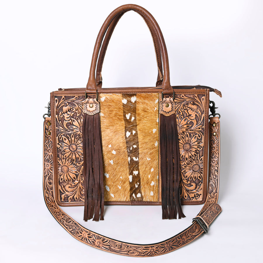 American Darling Briefcase Hand Tooled Hair On Genuine Leather Western Women Bag Handbag | for Cute Laptop