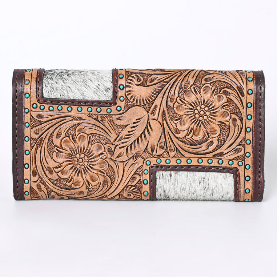 OHLAY Coin Purse Hand Tooled Hair-On Genuine Leather Women Bag Western Handbag | for Cute