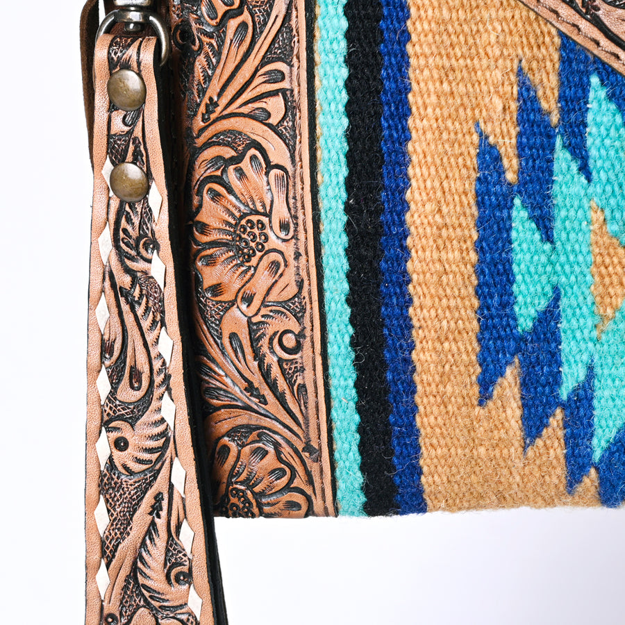OHLAY Cross Body Hand Tooled Upcycled Wool Canvas Genuine Leather Women Bag Western Handbag Purse | for Womens Summer