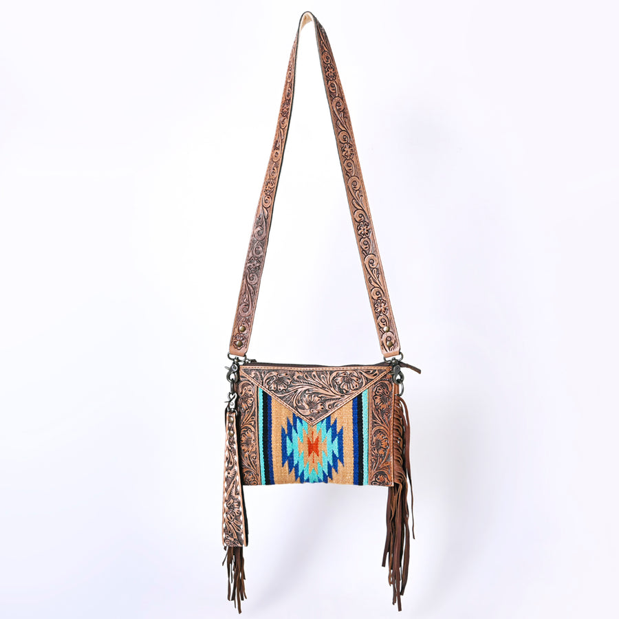 OHLAY Cross Body Hand Tooled Upcycled Wool Canvas Genuine Leather Women Bag Western Handbag Purse | for Womens Summer