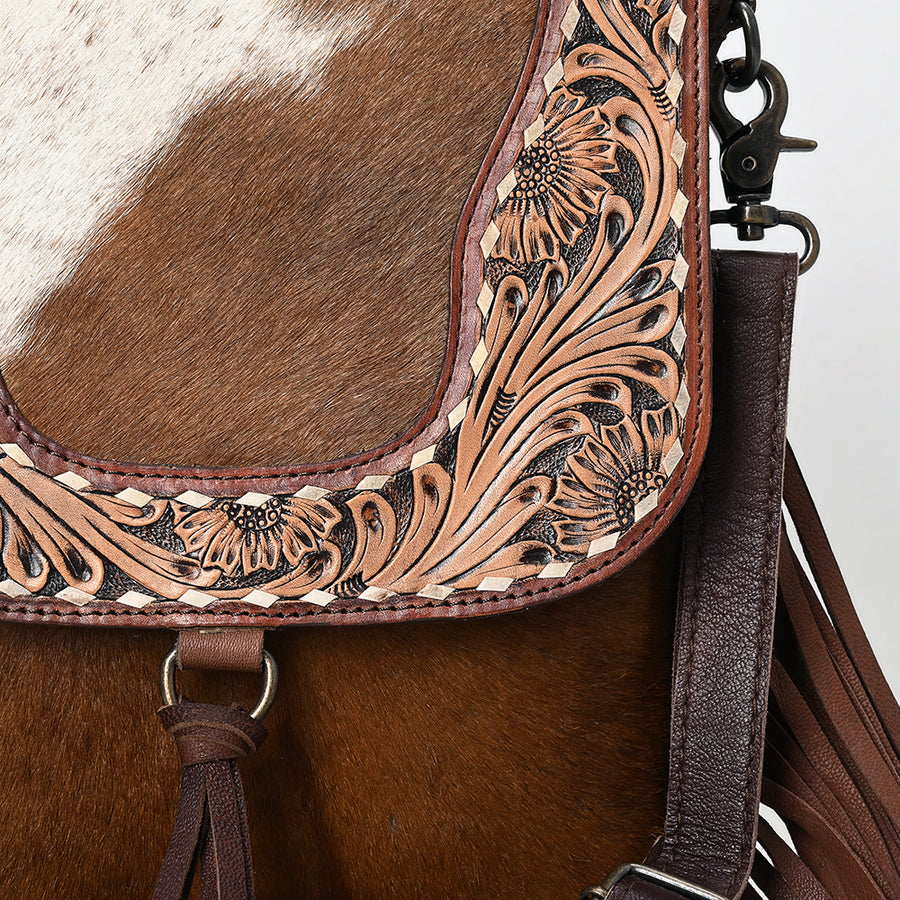 OHLAY Messenger Hand Tooled Hair-On Genuine Leather Women Bag Western Handbag Purse | Womens Handbags Belt for Summer