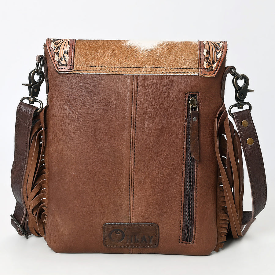 OHLAY Messenger Hand Tooled Hair-On Genuine Leather Women Bag Western Handbag Purse | Womens Handbags Belt for Summer