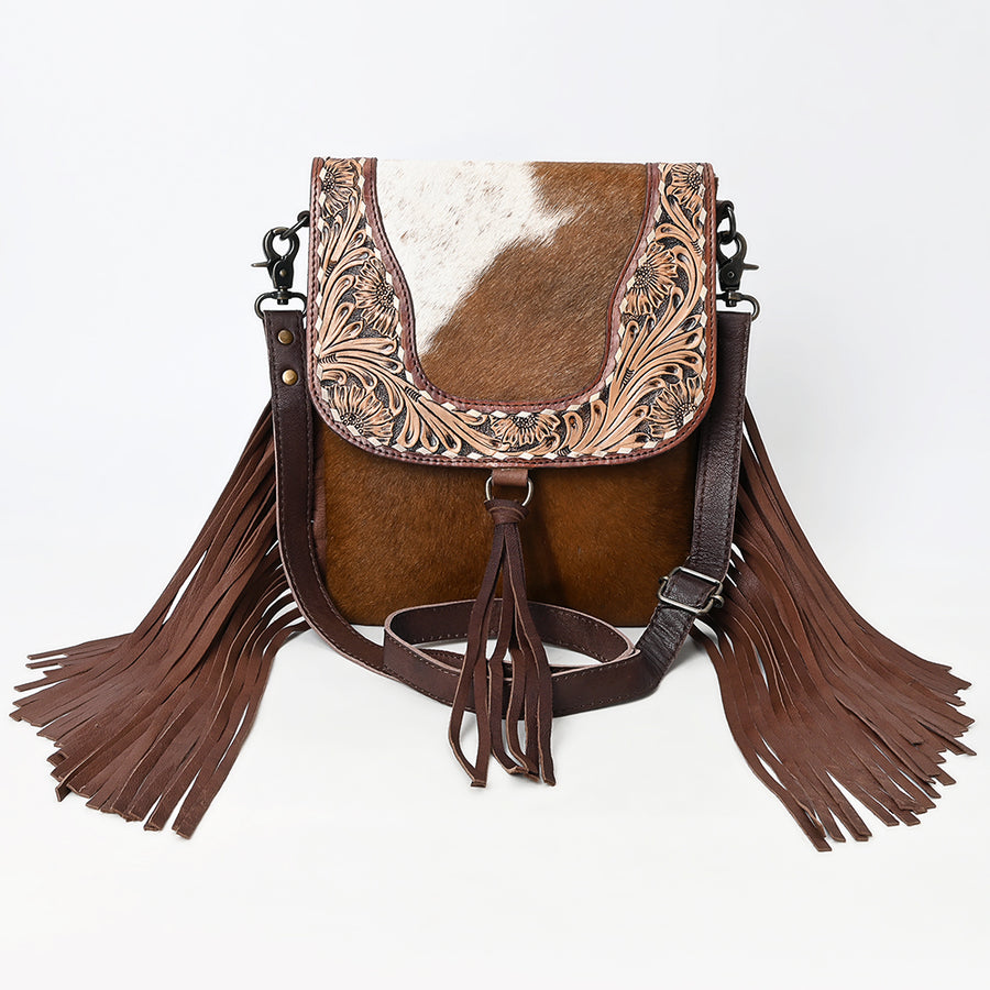 OHLAY Messenger Hand Tooled Hair-On Genuine Leather Women Bag Western Handbag Purse | Womens Handbags Belt for Summer