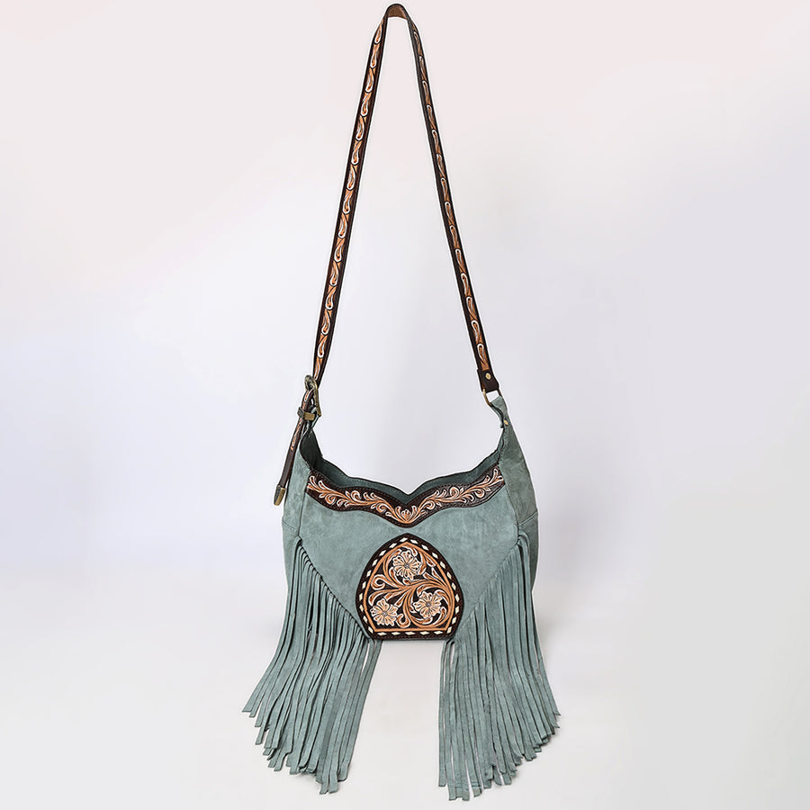 American Darling Fringed Hobo Bag Genuine Leather Hand Tooled Floral Carved Buck Stitched Western Purse YKK Zipper