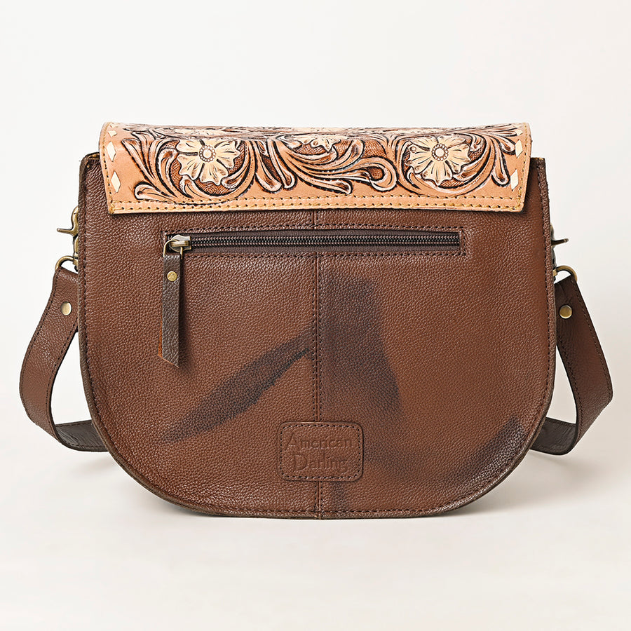 American Darling Hand Tooled Floral Carved Cross body Bag Hair-On Cowhide Tassels Buck Stitched Vegetable-Tanned Genuine Leather