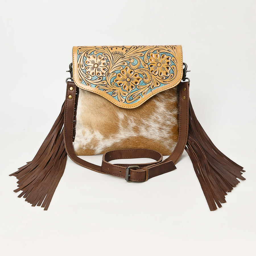 OHLAY Cross Body Hand Tooled Hair-On Genuine Leather Women Bag Western Handbag Purse | for