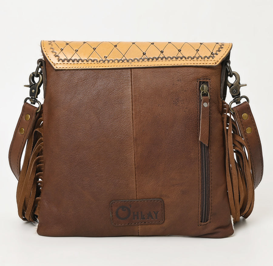 OHLAY Cross Body Hand Tooled Hair-On Genuine Leather Women Bag Western Handbag Purse | for