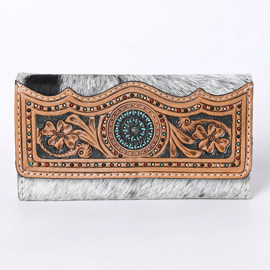 OHLAY Coin Purse Hand Tooled Hair-On Genuine Leather Women Bag Western Handbag | for Cute