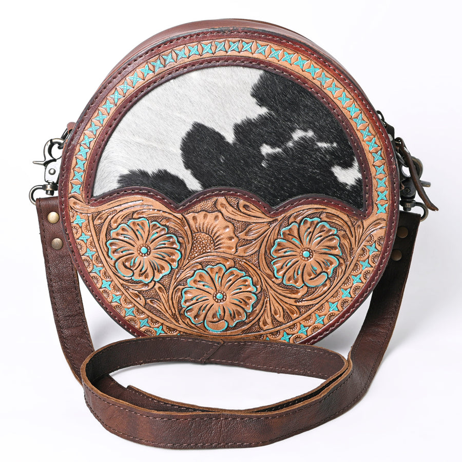 OHLAY Canteen Hand Tooled Hair-On Genuine Leather Women Bag Western Handbag Purse | Womens Handbags Clutch for Travel Summer