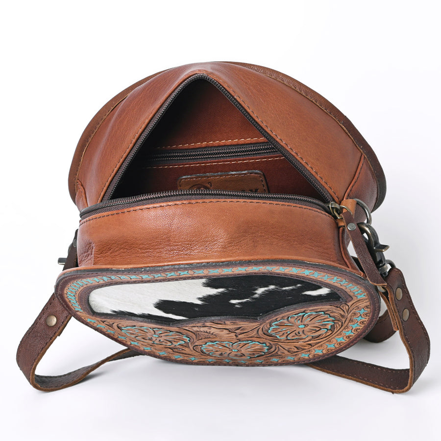 OHLAY Canteen Hand Tooled Hair-On Genuine Leather Women Bag Western Handbag Purse | Womens Handbags Clutch for Travel Summer