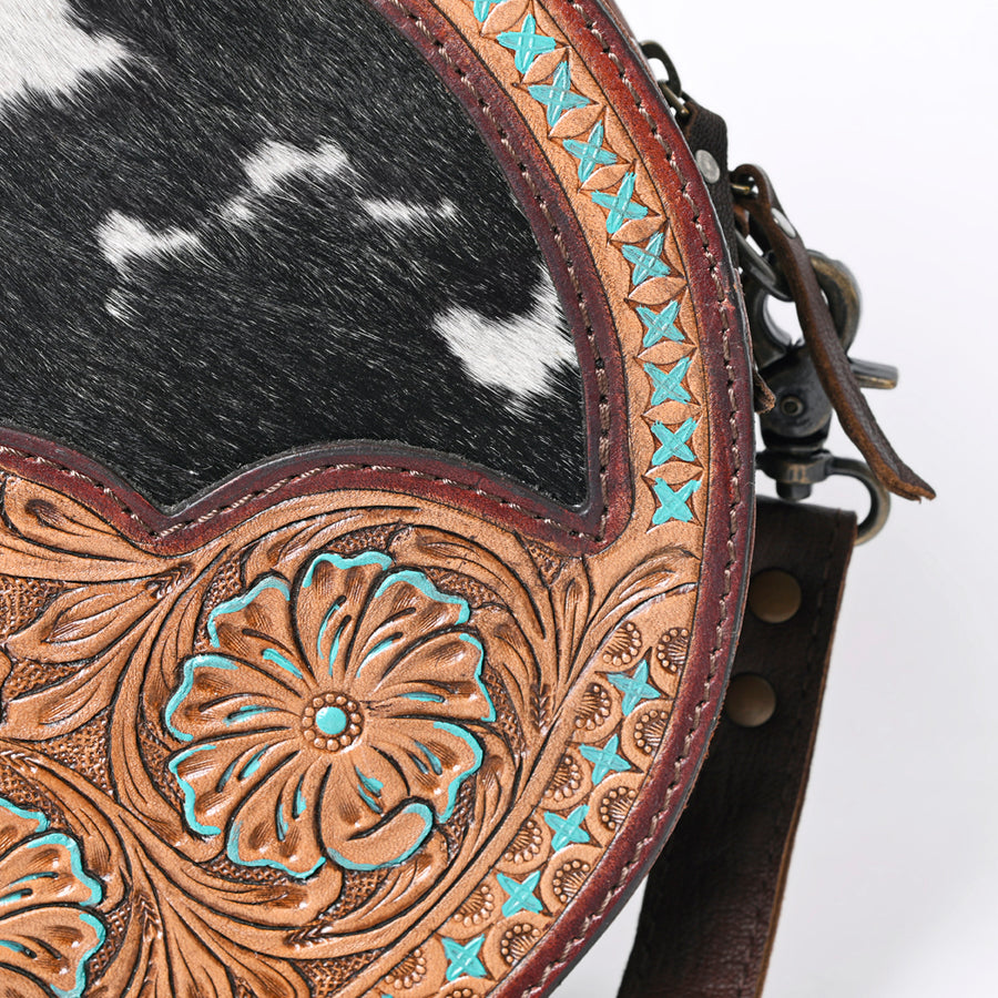 OHLAY Canteen Hand Tooled Hair-On Genuine Leather Women Bag Western Handbag Purse | Womens Handbags Clutch for Travel Summer