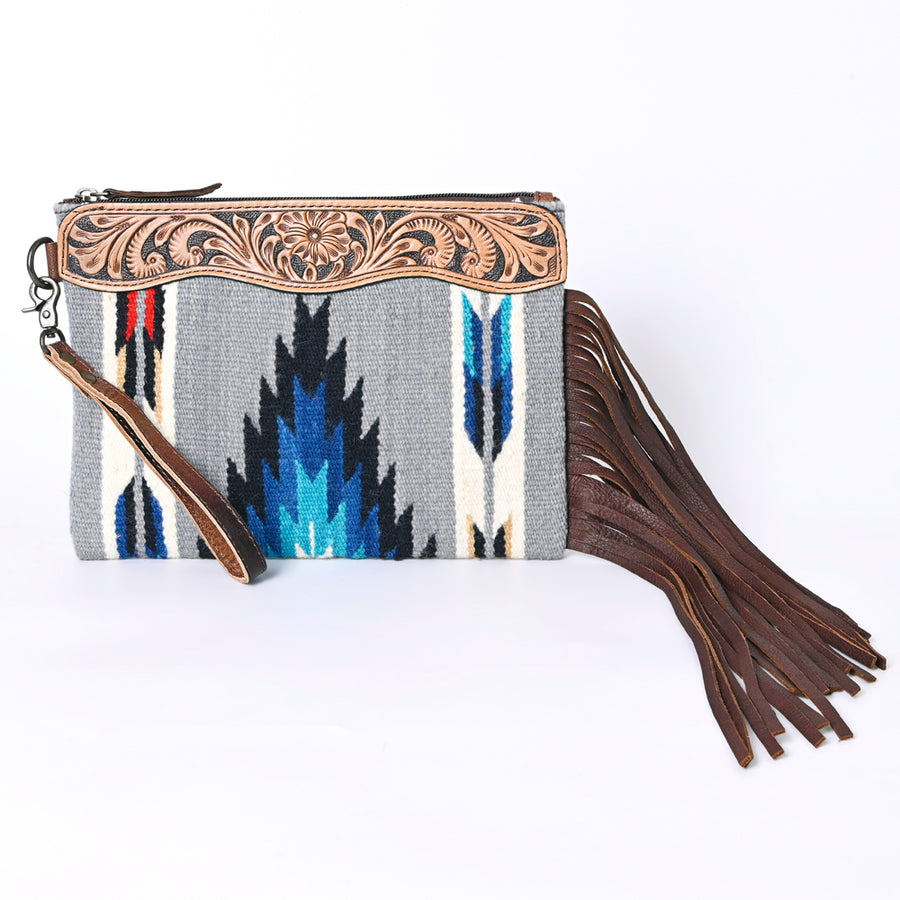 OHLAY WRISTLET Hand Tooled Upcycled Wool Genuine Leather women bag western handbag purse
