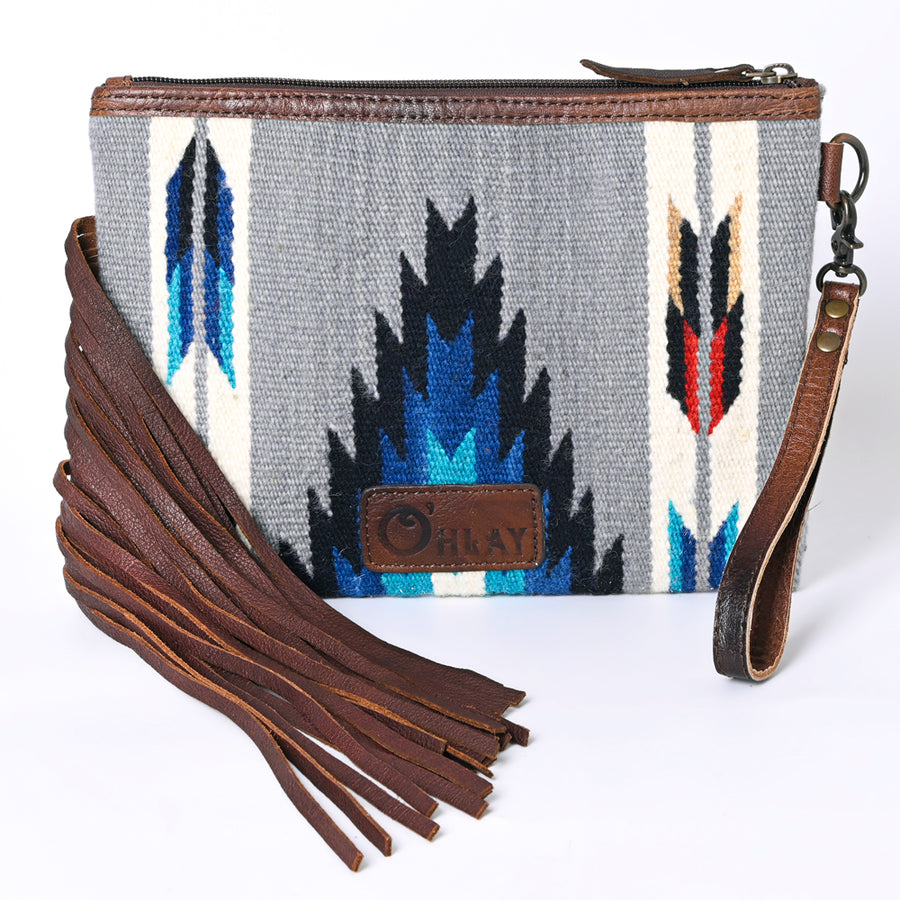 OHLAY WRISTLET Hand Tooled Upcycled Wool Genuine Leather women bag western handbag purse