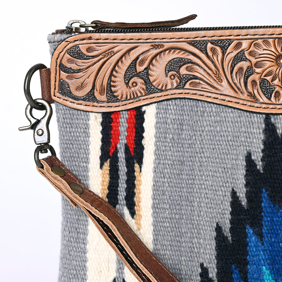 OHLAY WRISTLET Hand Tooled Upcycled Wool Genuine Leather women bag western handbag purse