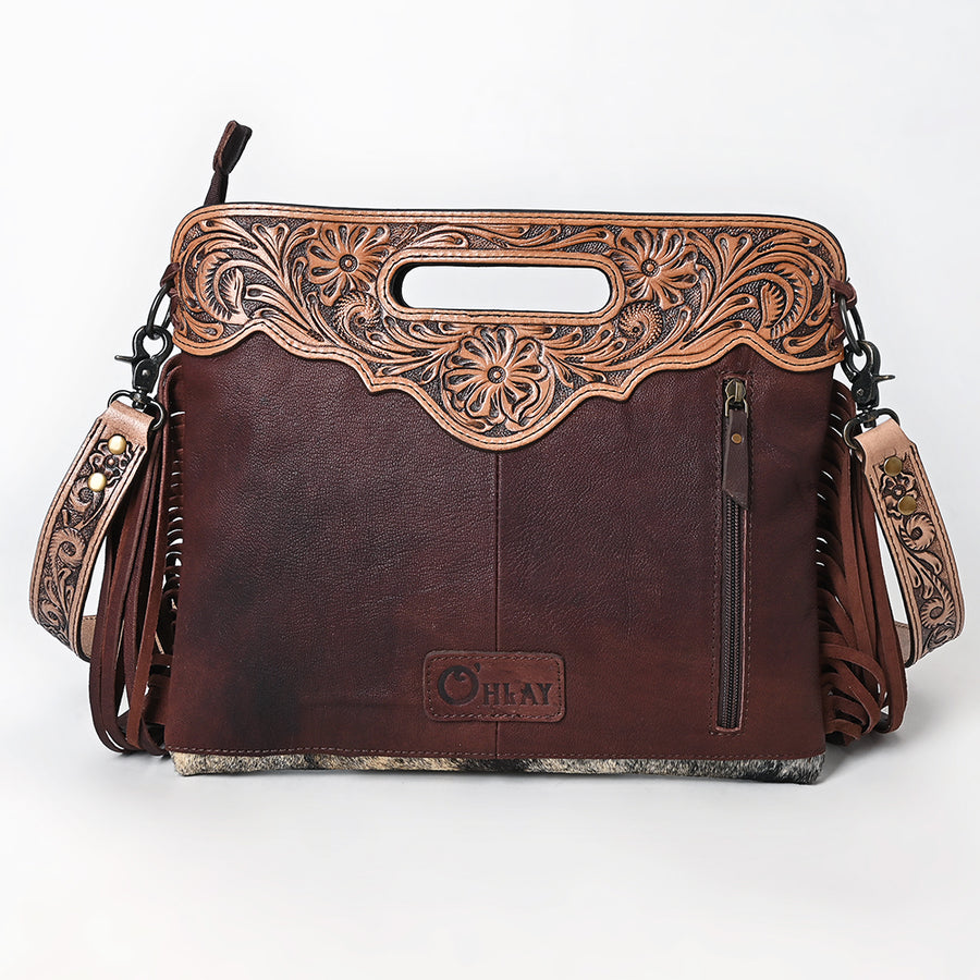OHLAY Clutch Hand Tooled Hair on Genuine Leather Western Women Bag Handbag Purse | Purses for Cute