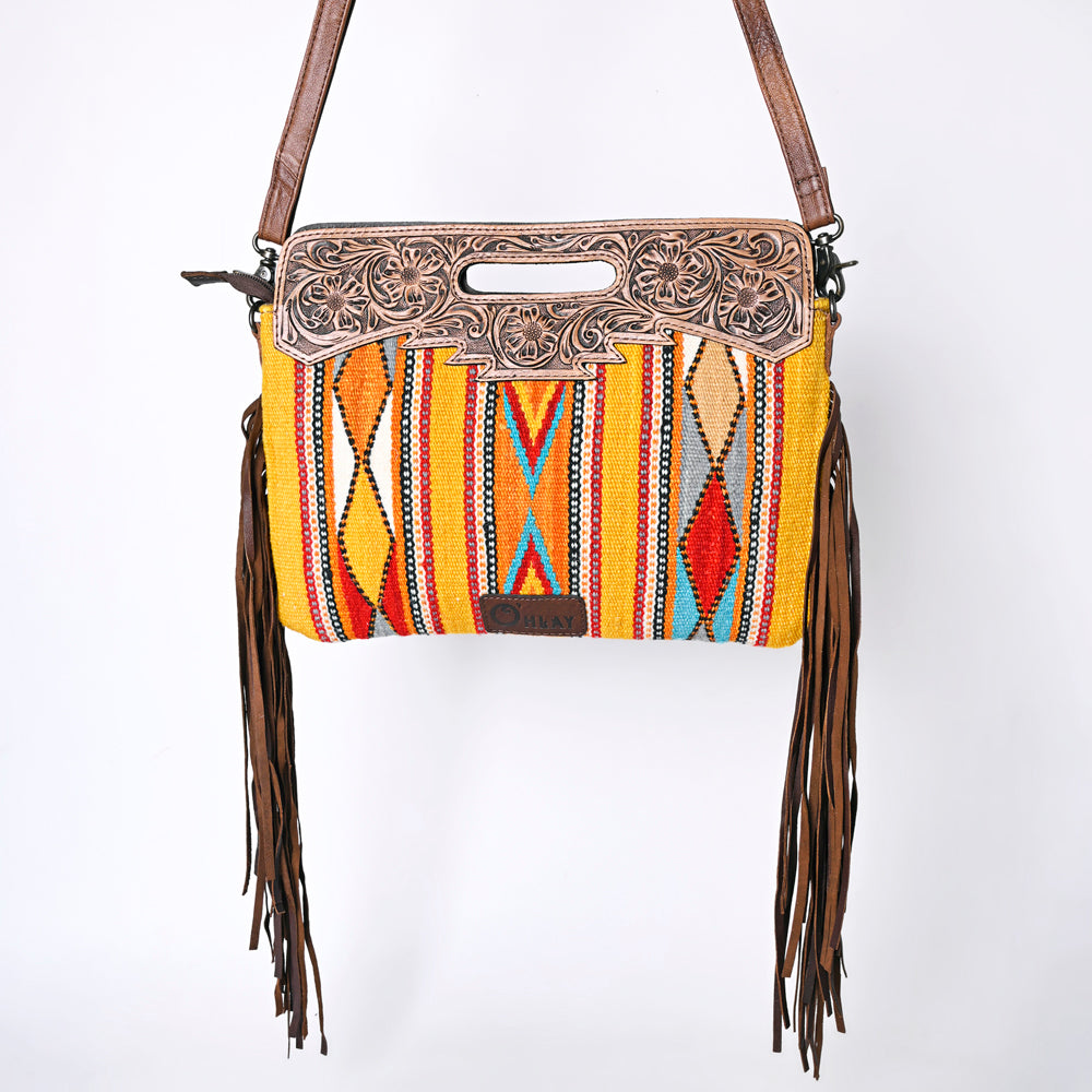 OHLAY KBG302 Clutch Hand Tooled Upcycled Wool Genuine Leather women bag western handbag purse