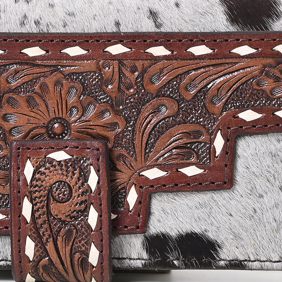 OHLAY Coin Purse Hand Tooled Hair-On Genuine Leather Women Bag Western Handbag | for Cute
