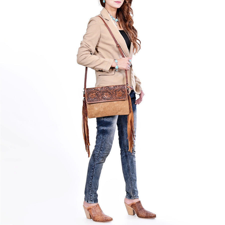 OHLAY Wallet Hand Tooled Hair-On Genuine Leather Women Bag Western Handbag Purse | Womens Handbags |Leather Belt for Summer