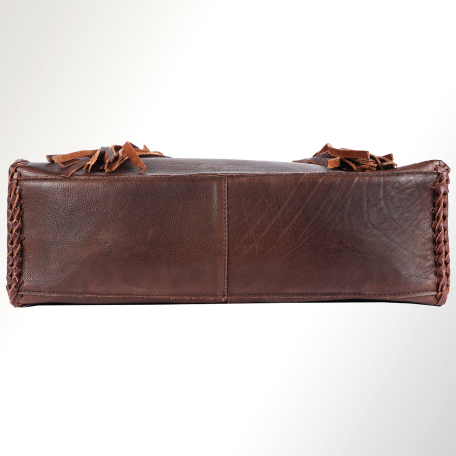 American Darling Tote Bag Western Genuine Leather Handcrafted Bag with Turquoise Stone, Fringes and Braided Edges