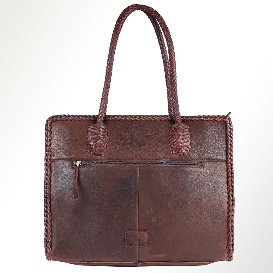 American Darling Tote Bag Western Genuine Leather Handcrafted Bag with Turquoise Stone, Fringes and Braided Edges