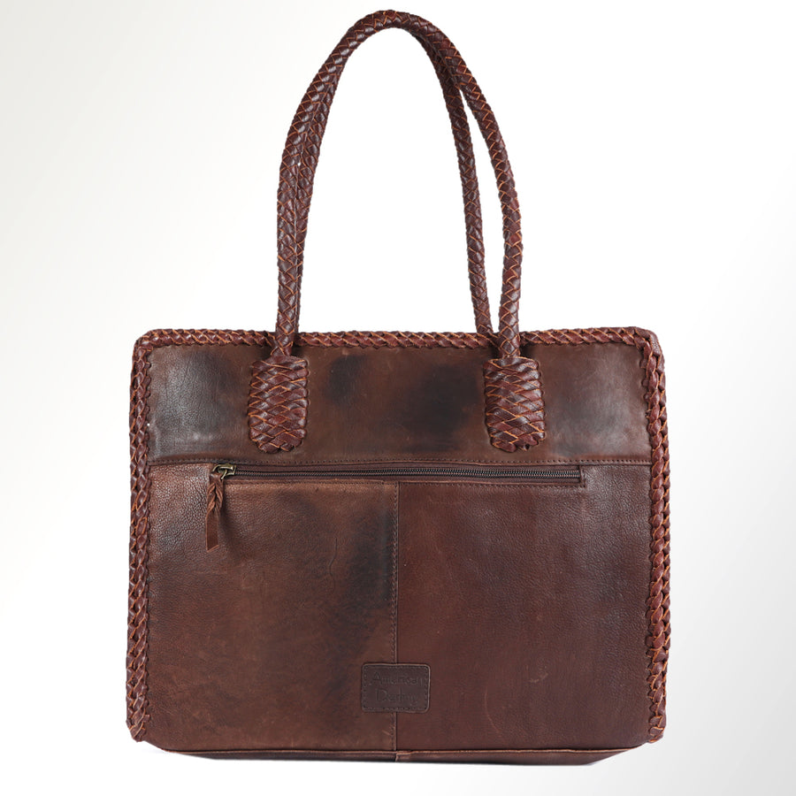 American Darling Tote Bag Western Genuine Leather Handcrafted Bag with Turquoise Stone, Fringes and Braided Edges