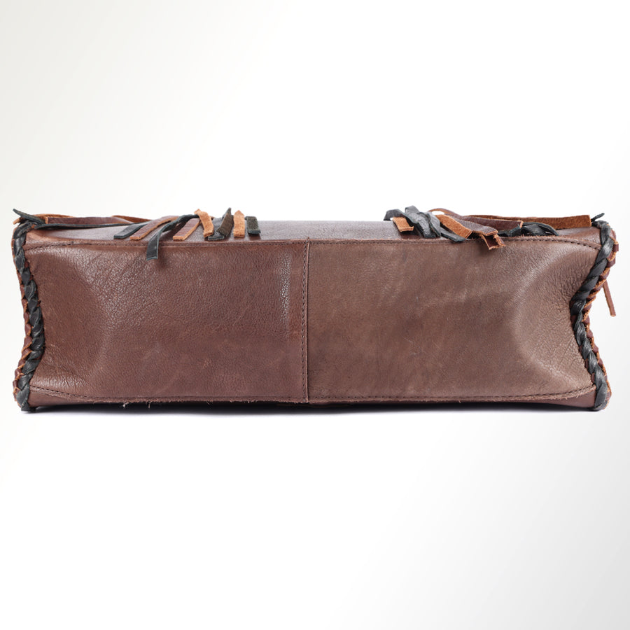 American Darling Tote Bag Western Genuine Leather Handcrafted Bag with Turquoise Stone, Fringes and Braided Edges