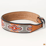 Hilason Western Style Beautiful Hand Crafted In Genuine Leather With Inlaid Bead Work Dog Collar