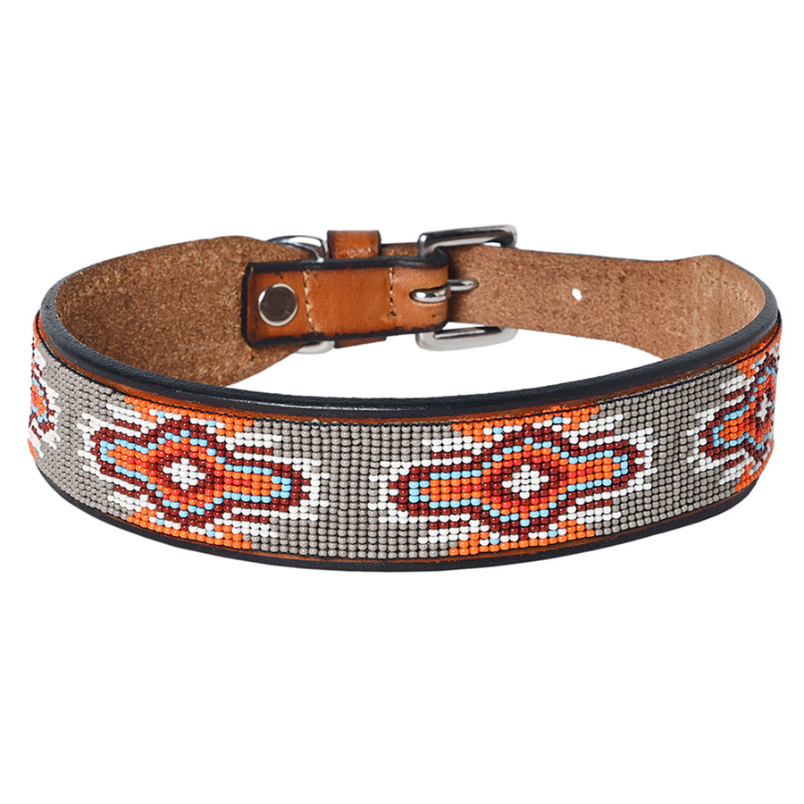 14 In Hilason Western Style Beautiful Hand Crafted In Genuine Leather With Inlaid Bead Work Dog Collar - Uhorse