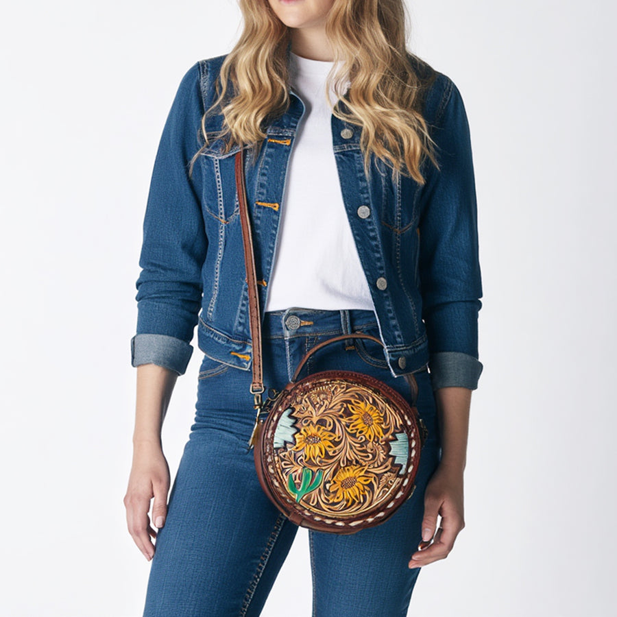 American Darling Canteen Bag Hand Tooled Genuine Leather Western Women | Handbag Purse Travel Clutch
