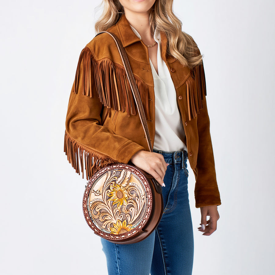American Darling Canteen Bag Hand Tooled Genuine Leather Western Women | Handbag Purse Travel Clutch