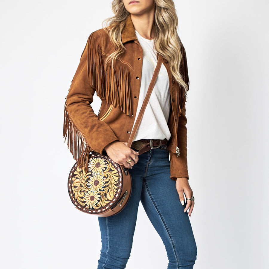 American Darling Canteen Bag Hand Tooled Genuine Leather Western Women | Handbag Purse Travel Clutch