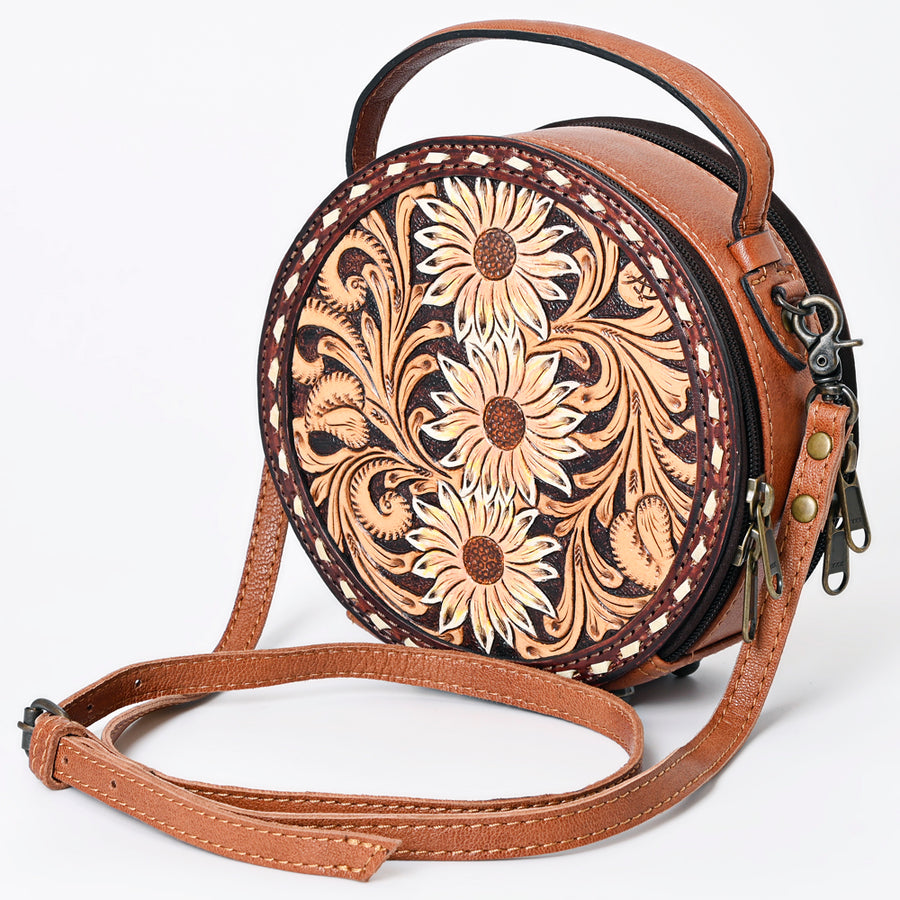 American Darling Western Tooled Leather Canteen Bag Floral Carved Inlay - Hilason