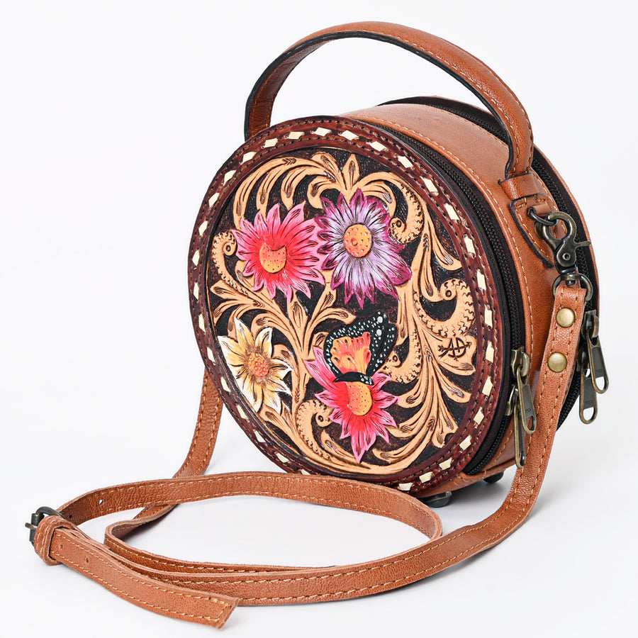 American Darling Western Tooled Leather Canteen Bag Floral Carved Inlay - Uhorse