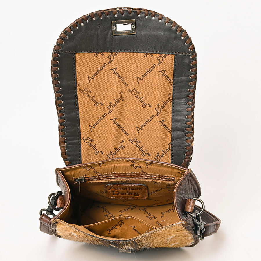 American Darling Hair-On Cowhide Genuine Leather Western Crossbody Bag with Adjustable Strap 7in (H) X 12in (W) X 2in (D)
