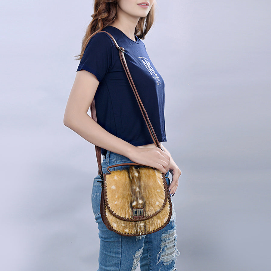 American Darling Hair-On Cowhide Genuine Leather Western Crossbody Bag with Adjustable Strap 7in (H) X 12in (W) X 2in (D)