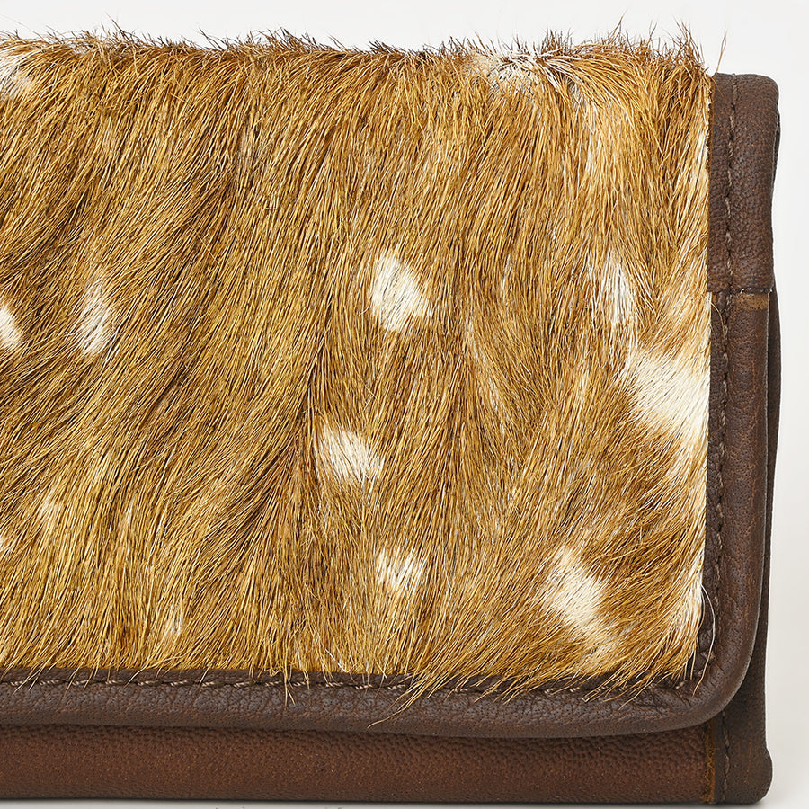 American Darling Hair-On Cowhide Genuine Leather Western Wallet Bag with Secure Closure 9in (H) X 5in (W)