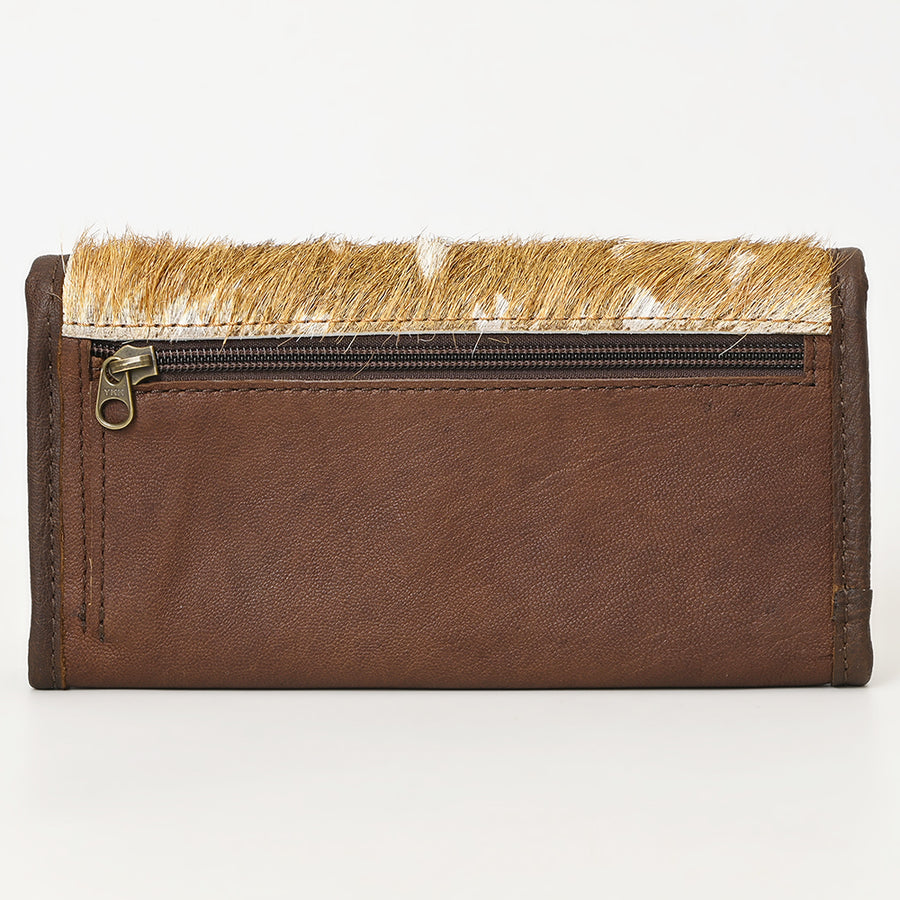 American Darling Hair-On Cowhide Genuine Leather Western Wallet Bag with Secure Closure 9in (H) X 5in (W)