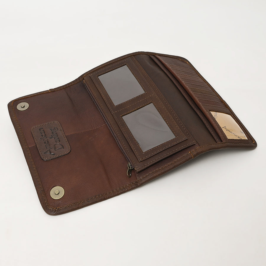 American Darling Hair-On Cowhide Genuine Leather Western Wallet Bag with Secure Closure 9in (H) X 5in (W)