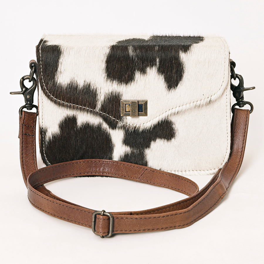 American Darling Hair-On Cowhide Genuine Leather Western Crossbody Bag with Interior Pockets 6in (H) X 9in (W) X 2.5in (D)