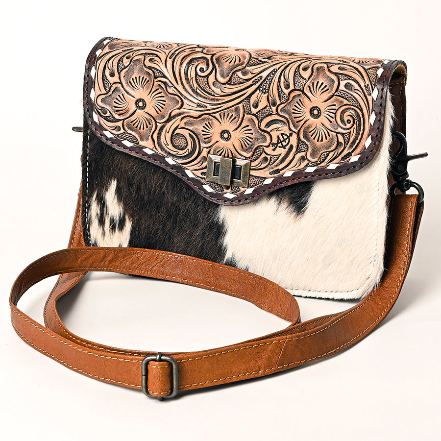 American Darling Hand-Tooled Hair-On Cowhide Genuine Leather Western Crossbody Bag - Uhorse