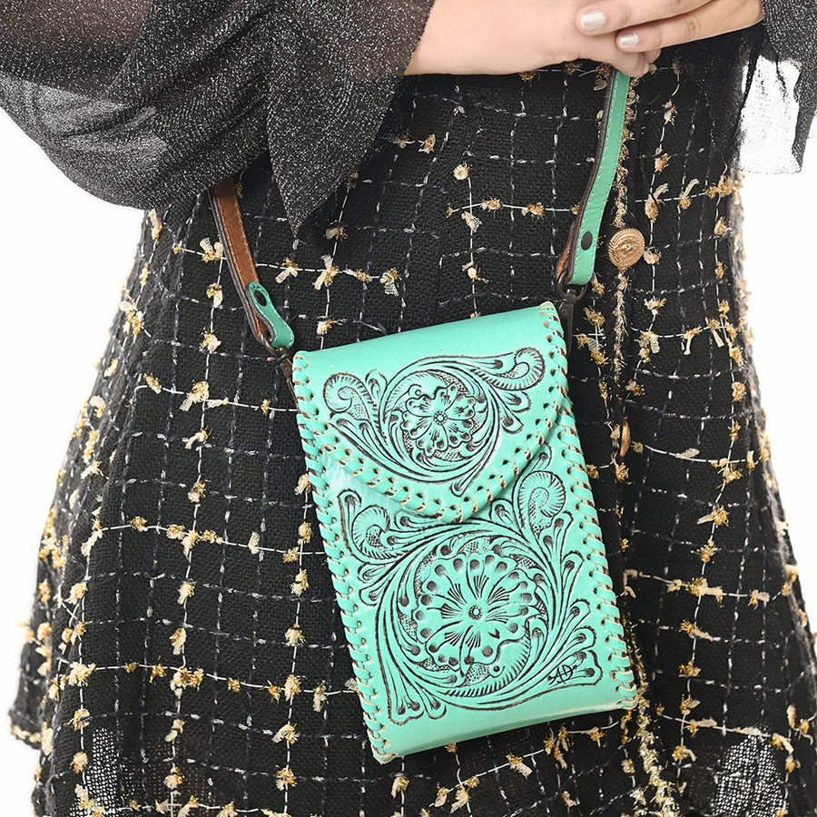 American Darling Cell Phone Holder Hand Tooled Genuine Leather Western Women Bag Handbag Purse | Travel Bags College Casual