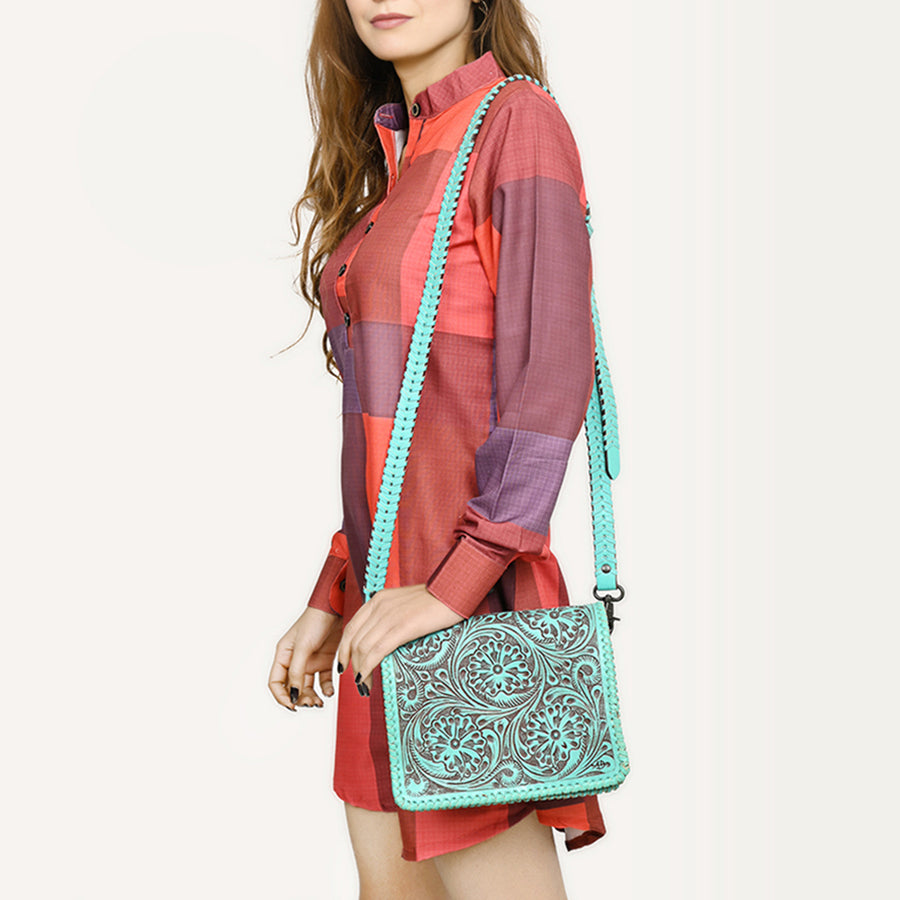 American Darling Cross Body Hand Tooled Genuine Leather Western Women Bag | Antique Tan Handbag Purse Crossbody for Cute