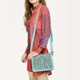 American Darling Cross Body Hand Tooled Genuine Leather Western Women Bag | Antique Tan Handbag Purse Crossbody for Cute