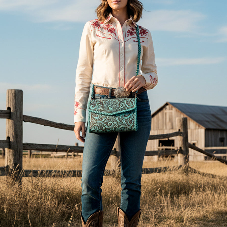 American Darling Wallet Hand Tooled Genuine Leather Western Women Bag | Wristlet Travel