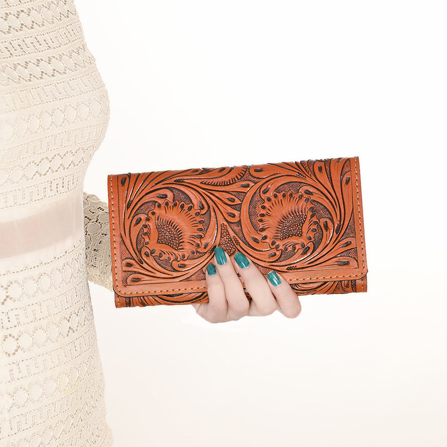 OHLAY Wallet Hand Tooled Genuine Leather Women Bag Western Handbag Purse | Womens Handbags |Leather Belt for Summer