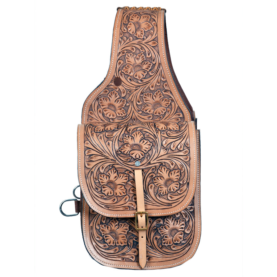 HILASON Western Horse Floral Tooled Leather Saddle Bag Heavy duty Traditional Trail Ride Oiled Tan | Equestrian Western Adjustable Closure