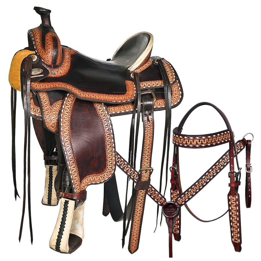 16 In Western Horse Tack Set Saddle American Leather Ranch Roping Hilason - Uhorse